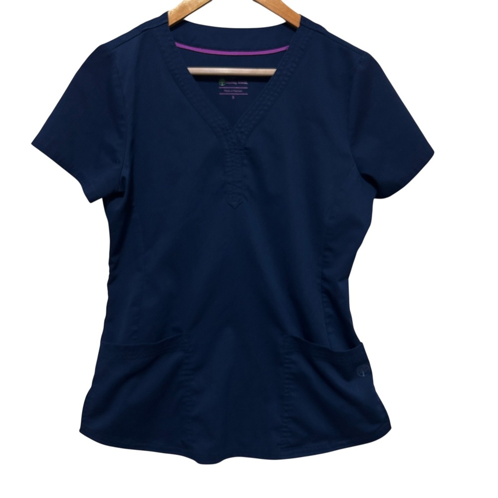 Healing Hands Purple Label Women Scrub Top S Navy Stretch Pockets Medical‎ Nurse
